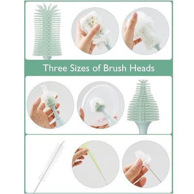 Kit de Escova Para Mamadeira com Design Inovador de Pressão Momcozy Green - Ferramentas de Limpeza Múltiplas