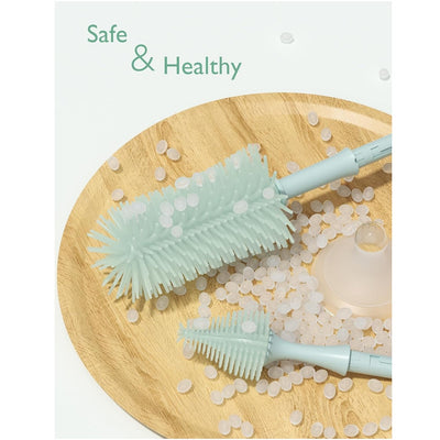 Kit de Escova Para Mamadeira com Design Inovador de Pressão Momcozy Green - Macio e Seguro